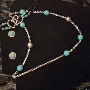 Turquoise and 925 Stud Earrings, A stretchy anklet and Silver Toned necklace